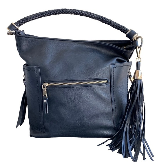 MIZTIQUE Black Vegan Leather Large Tote Handbag Pockets Lined - Picture 3 of 15